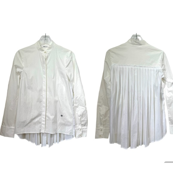 Derek Lam 10 Cotton Back Pleated Oversized Button Shirt Logo Embroidered Top S - Picture 8 of 16